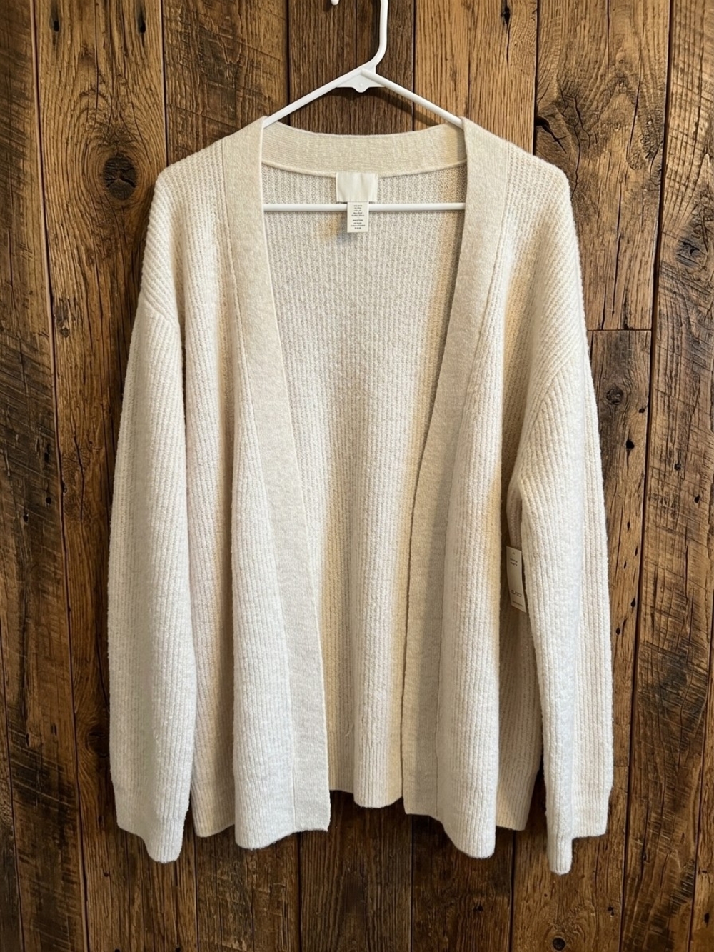 H&M Cream Open-Front Ribbed Cardigan